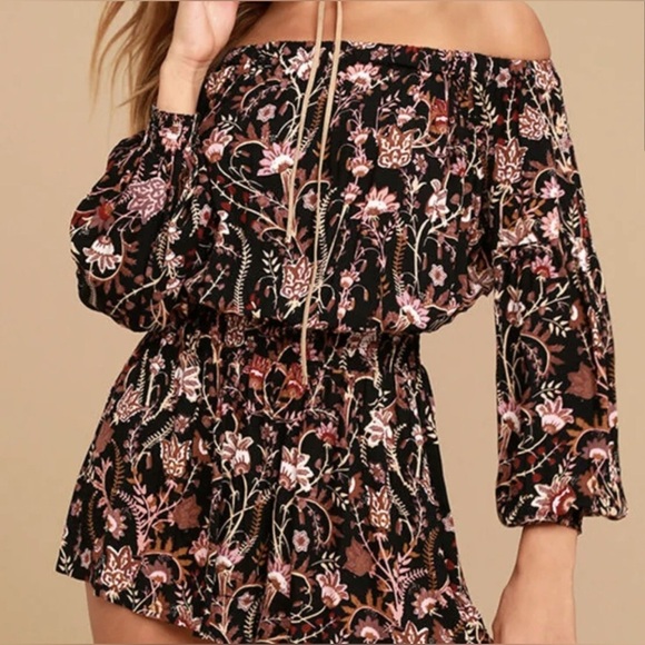 Free People Floral Off-The-Shoulder Romper - Picture 7 of 8